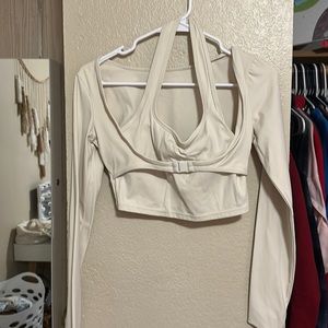 Cropped Beige workout top, long sleeve